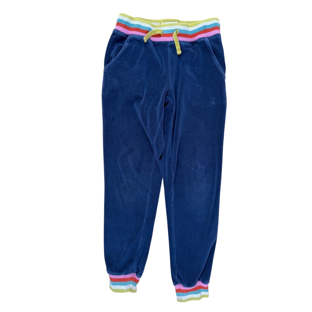 Mini Boden 9Y Velour Joggers Rainbow Striped Cotton Blend Navy Blue Pants